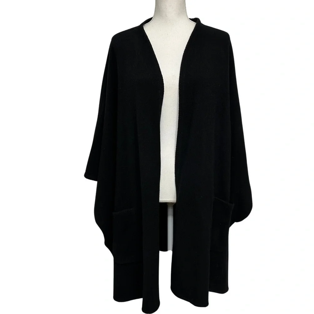 Pendleton Wool Overcoat Jacket Shawl Patch Pockets SZ Plus One Size Black Luxury
